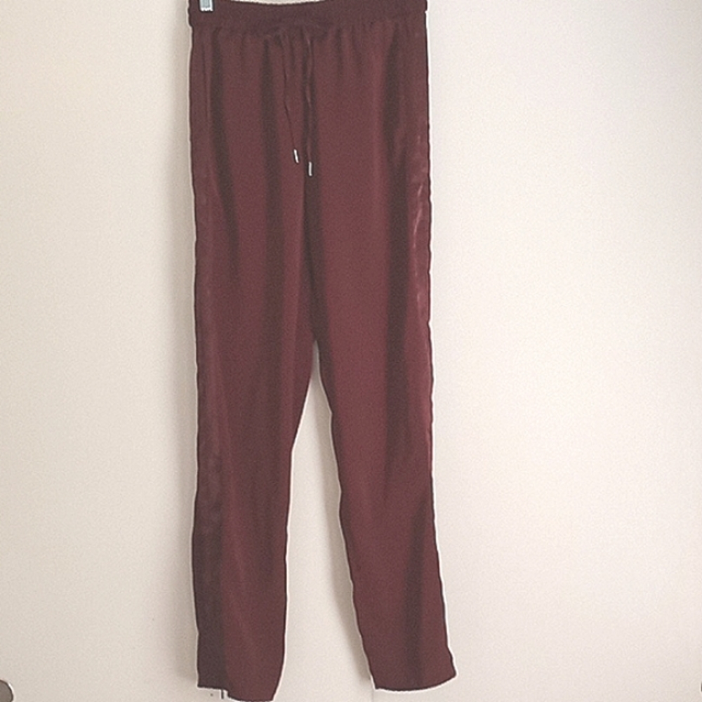 H&M Burgundy Joggers with Side Satin Stripe in Size 8  (NWT)